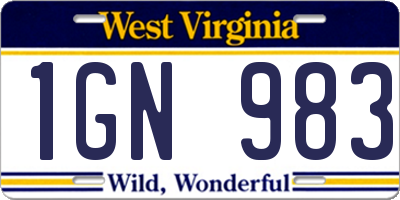 WV license plate 1GN983