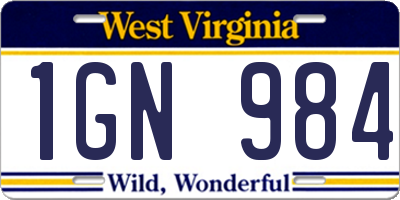 WV license plate 1GN984