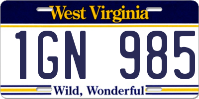 WV license plate 1GN985