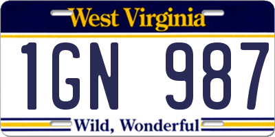 WV license plate 1GN987