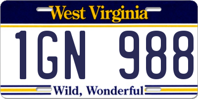WV license plate 1GN988