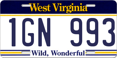WV license plate 1GN993