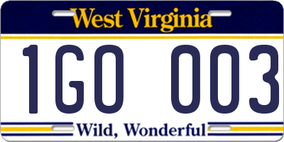 WV license plate 1GO003