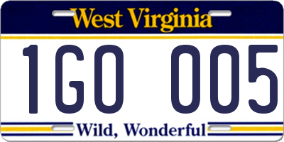 WV license plate 1GO005