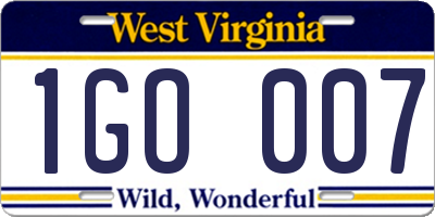 WV license plate 1GO007