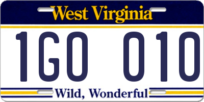 WV license plate 1GO010