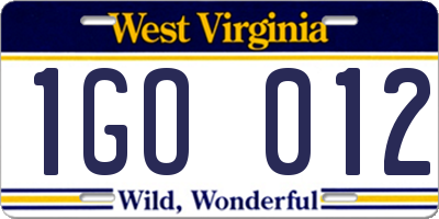 WV license plate 1GO012