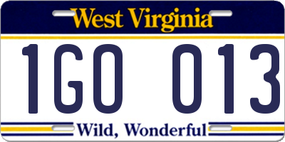 WV license plate 1GO013