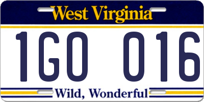 WV license plate 1GO016