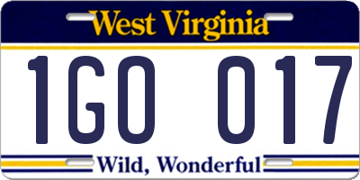 WV license plate 1GO017