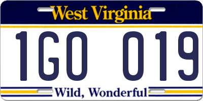WV license plate 1GO019