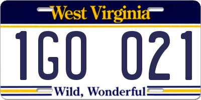 WV license plate 1GO021