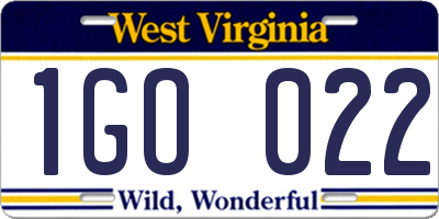 WV license plate 1GO022