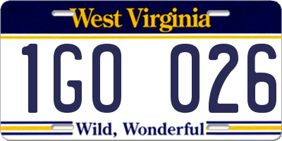 WV license plate 1GO026