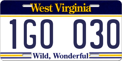 WV license plate 1GO030