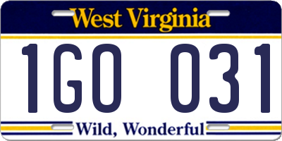 WV license plate 1GO031