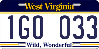 WV license plate 1GO033