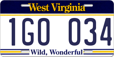 WV license plate 1GO034