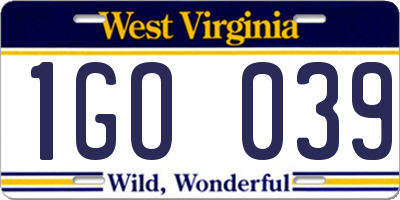 WV license plate 1GO039