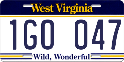 WV license plate 1GO047