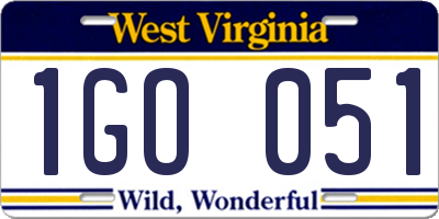 WV license plate 1GO051