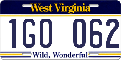WV license plate 1GO062