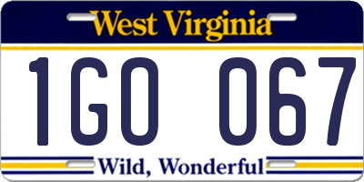 WV license plate 1GO067
