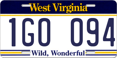 WV license plate 1GO094