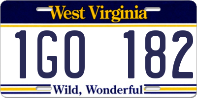 WV license plate 1GO182