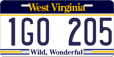 WV license plate 1GO205