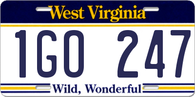 WV license plate 1GO247