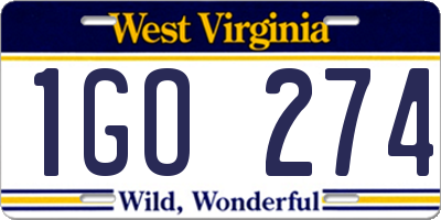WV license plate 1GO274