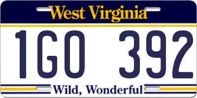 WV license plate 1GO392