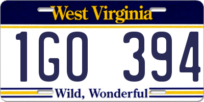 WV license plate 1GO394