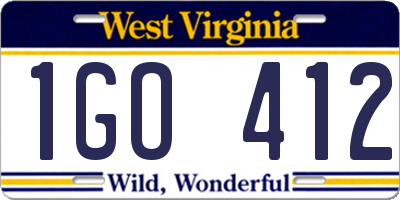 WV license plate 1GO412
