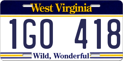 WV license plate 1GO418