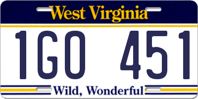 WV license plate 1GO451