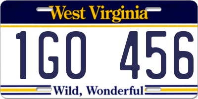 WV license plate 1GO456