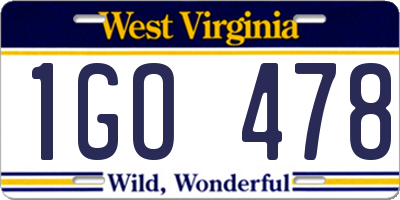 WV license plate 1GO478