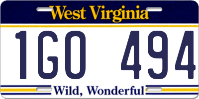 WV license plate 1GO494