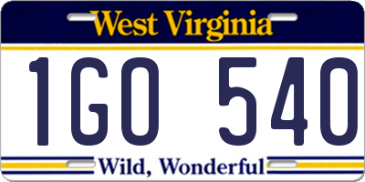 WV license plate 1GO540
