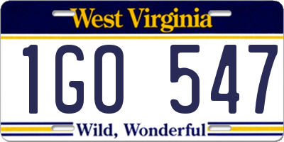 WV license plate 1GO547