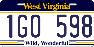 WV license plate 1GO598