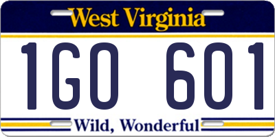 WV license plate 1GO601