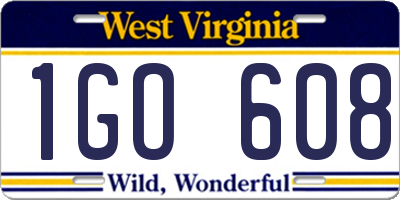 WV license plate 1GO608