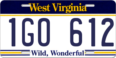 WV license plate 1GO612