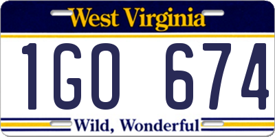 WV license plate 1GO674