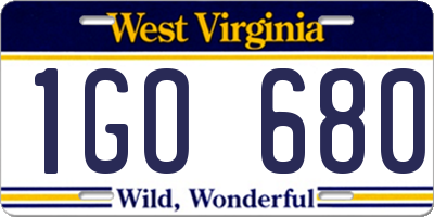 WV license plate 1GO680