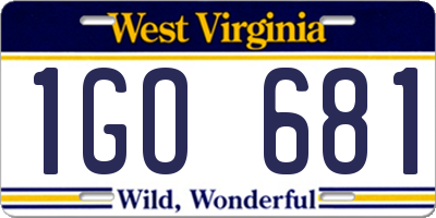 WV license plate 1GO681