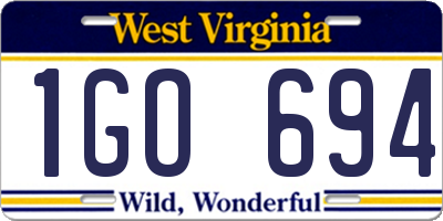 WV license plate 1GO694